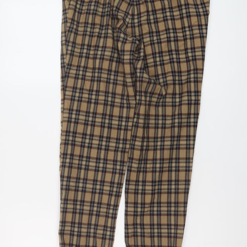 Pull&Bear Womens Brown Plaid Polyester Trousers Size S L27 in Regular Button