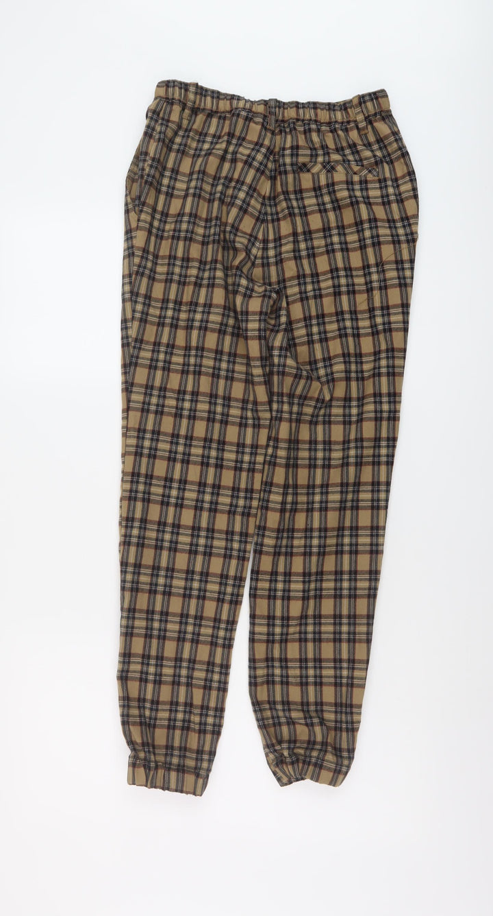 Pull&Bear Womens Brown Plaid Polyester Trousers Size S L27 in Regular Button