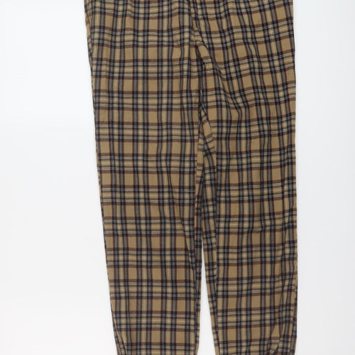 Pull&Bear Womens Brown Plaid Polyester Trousers Size S L27 in Regular Button