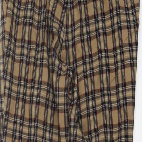 Pull&Bear Womens Brown Plaid Polyester Trousers Size S L27 in Regular Button