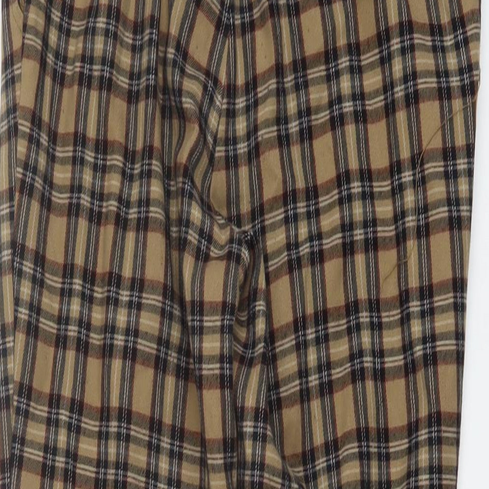 Pull&Bear Womens Brown Plaid Polyester Trousers Size S L27 in Regular Button