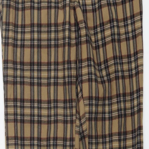 Pull&Bear Womens Brown Plaid Polyester Trousers Size S L27 in Regular Button