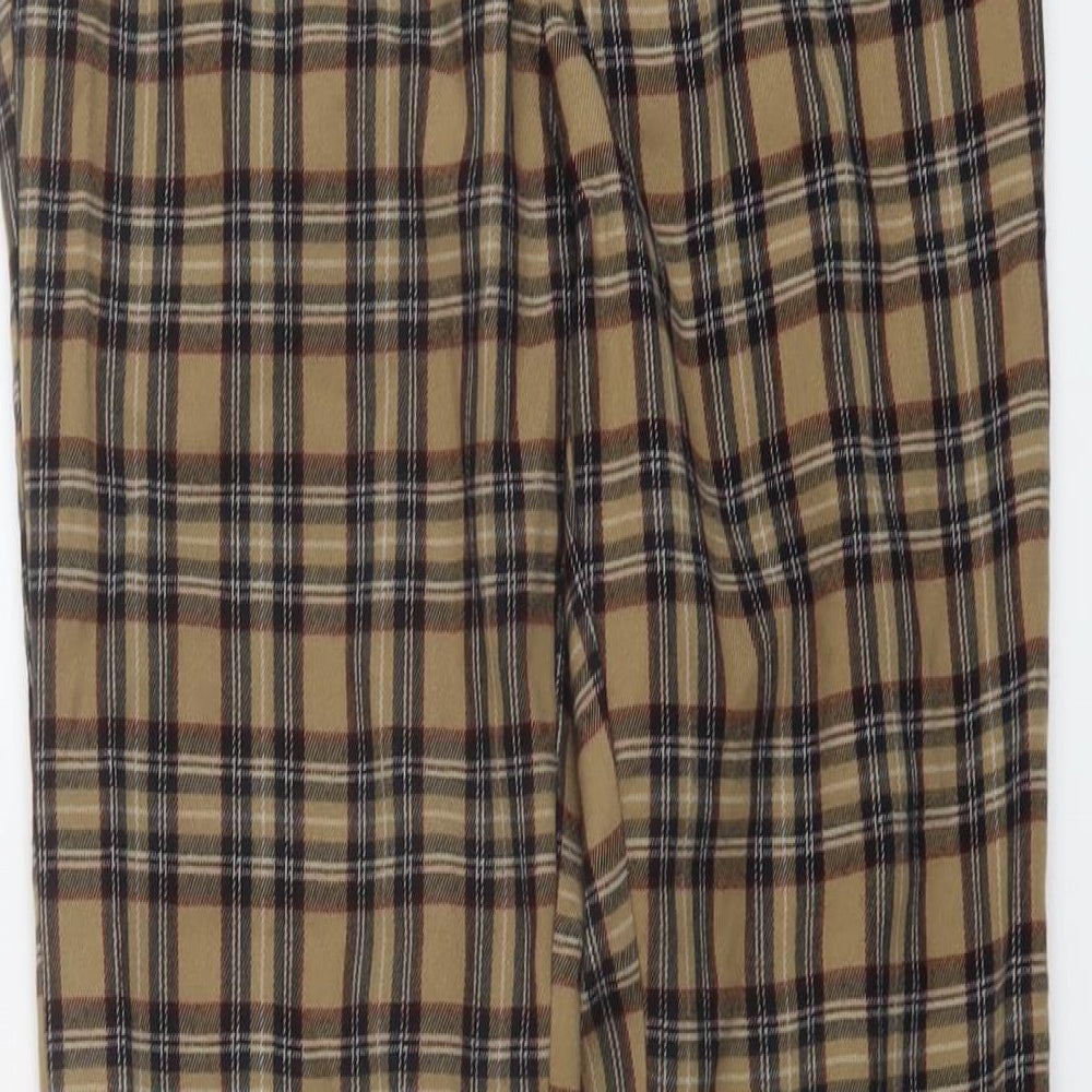 Pull&Bear Womens Brown Plaid Polyester Trousers Size S L27 in Regular Button