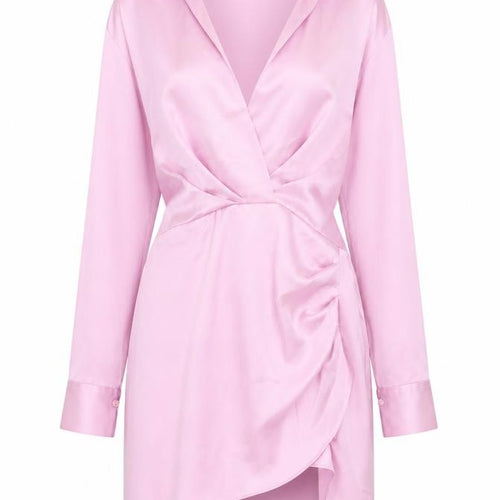 Zara Womens Pink Polyester Shirt Dress Size S V-Neck Zip
