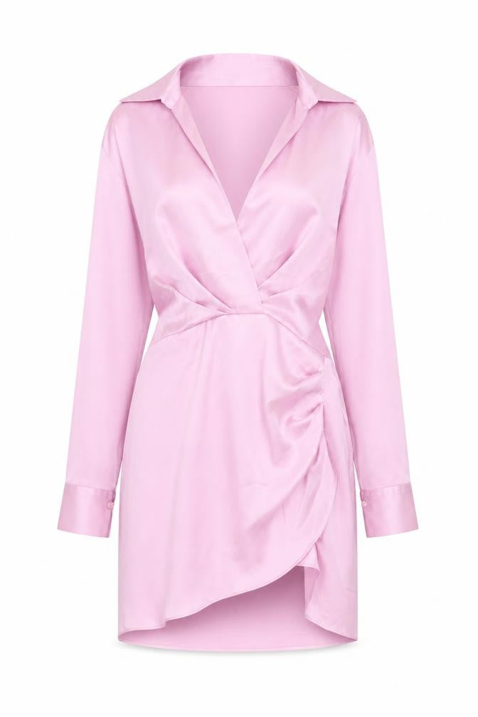 Zara Womens Pink Polyester Shirt Dress Size S V-Neck Zip