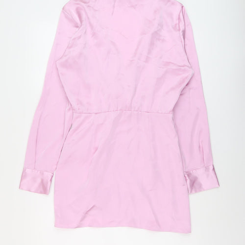 Zara Womens Pink Polyester Shirt Dress Size S V-Neck Zip