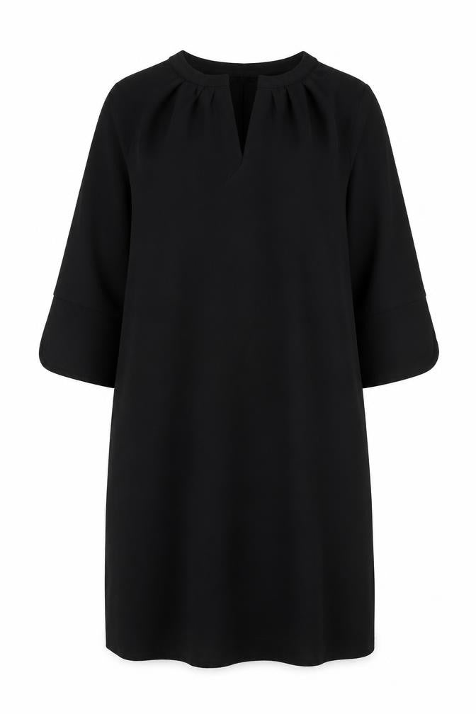 Front view of Marks & Spencer women’s black polyester a-line, size UK 14, v-neck pullover