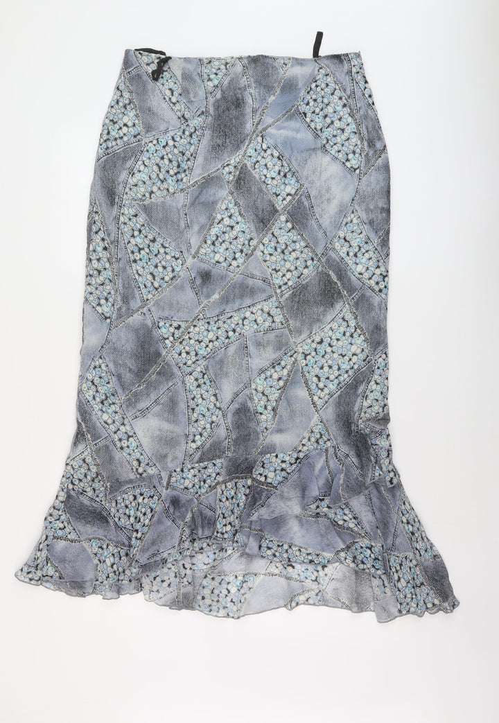 Steilmann Womens Blue Geometric Polyester A-Line Skirt Size 32 in Zip