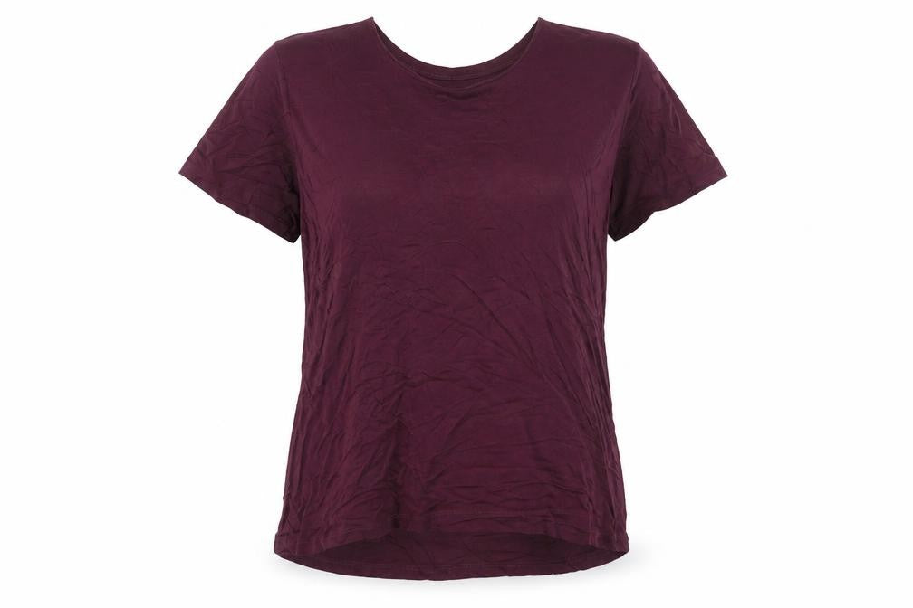 Front view of & Other Stories women’s red viscose basic t-shirt, size UK 8, crew neck