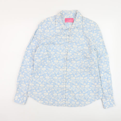 Charles Tyrwhitt Womens Blue Geometric Cotton Basic Button-Up Size 14 Collared