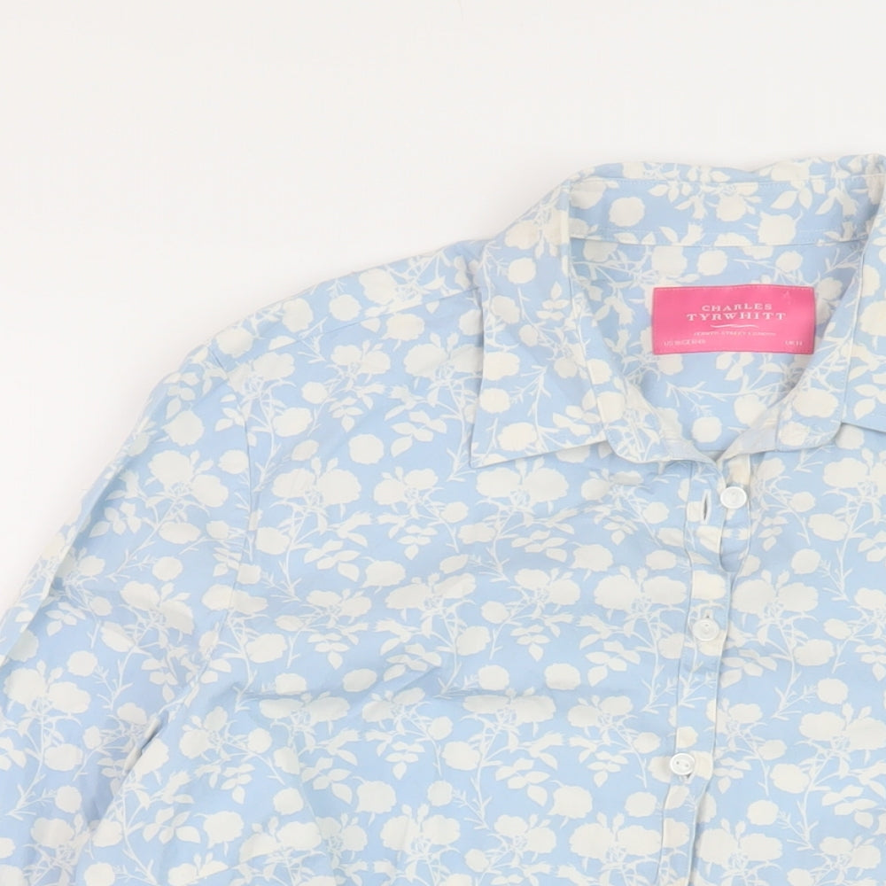 Charles Tyrwhitt Womens Blue Geometric Cotton Basic Button-Up Size 14 Collared
