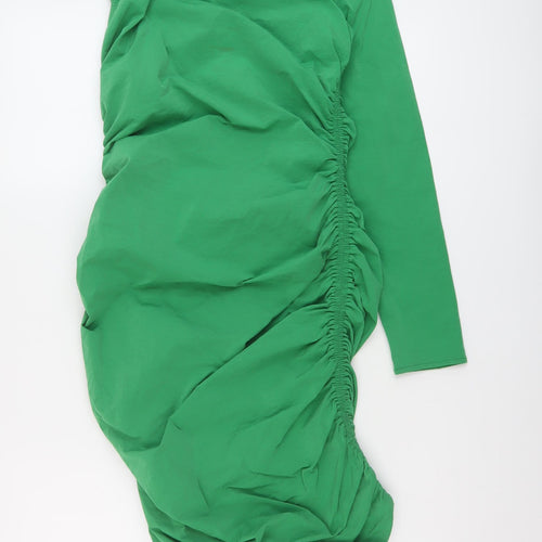 Zara Womens Green Polyester Bodycon Size M Round Neck Zip