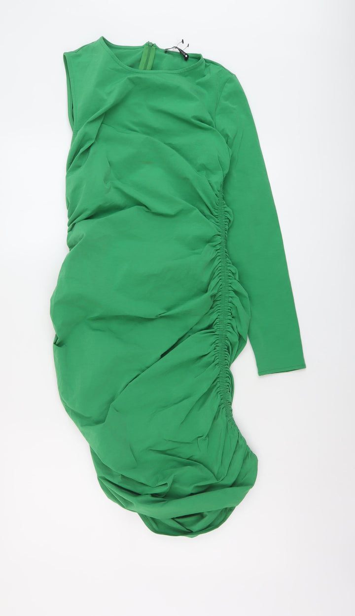 Zara Womens Green Polyester Bodycon Size M Round Neck Zip