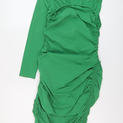 Zara Womens Green Polyester Bodycon Size M Round Neck Zip