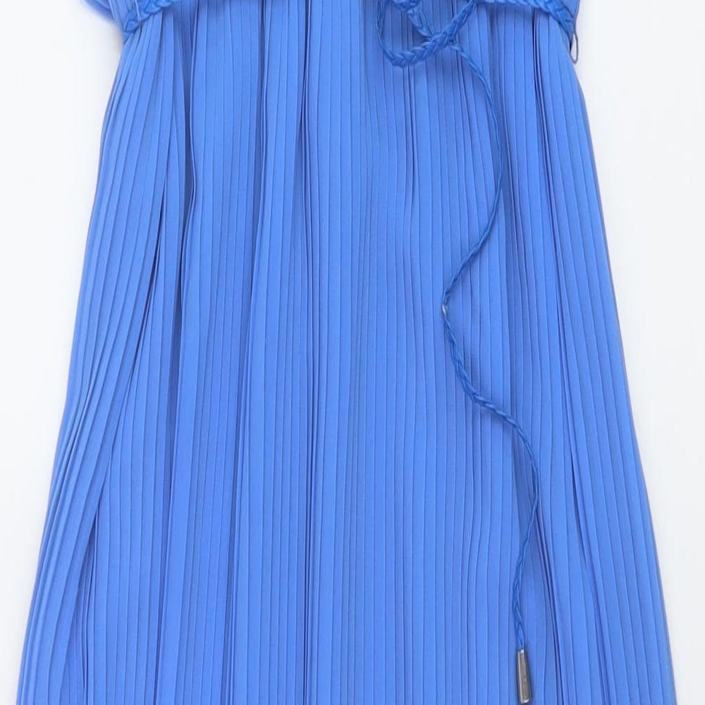 Oasis Womens Blue Polyester A-Line Size 8 Round Neck Zip