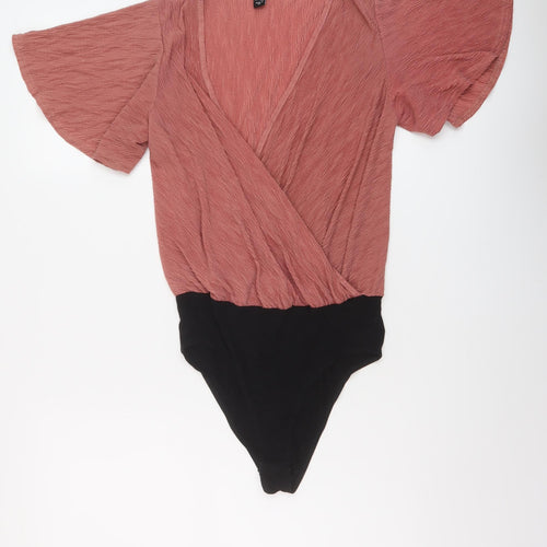 New Look Womens Pink Polyester Bodysuit One-Piece Size 10 Snap
