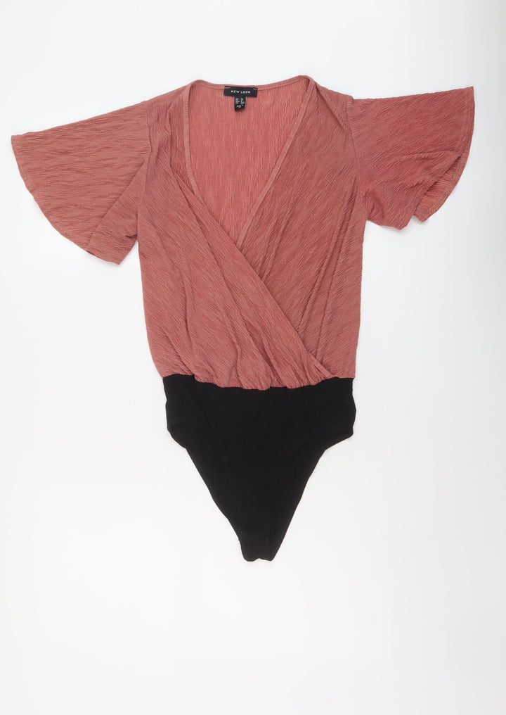 New Look Womens Pink Polyester Bodysuit One-Piece Size 10 Snap