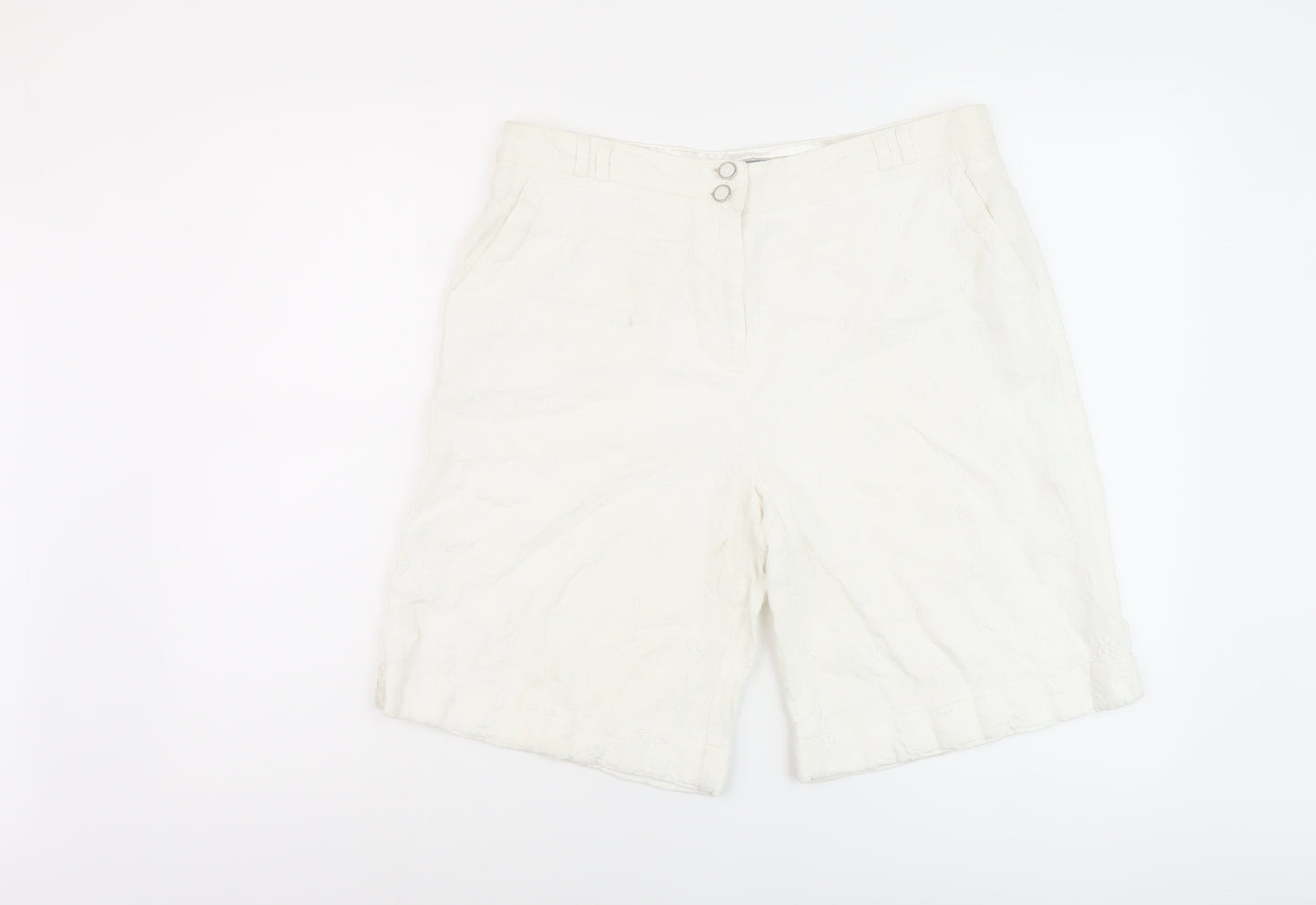 Per Una Womens Ivory Linen Bermuda Shorts Size 14 L10 in Regular Button