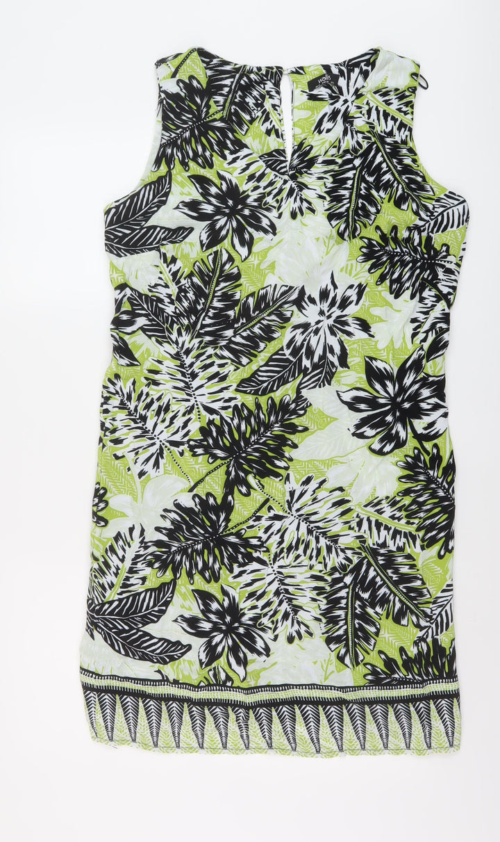 Wallis Womens Green Geometric Viscose Tank Dress Size 14 V-Neck Button