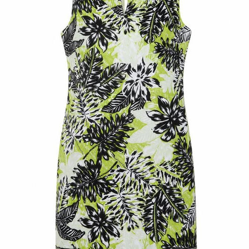 Wallis Womens Green Geometric Viscose Tank Dress Size 14 V-Neck Button