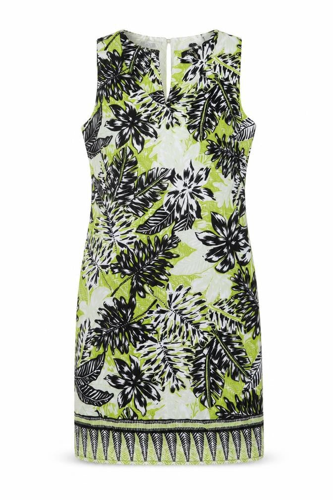 Wallis Womens Green Geometric Viscose Tank Dress Size 14 V-Neck Button