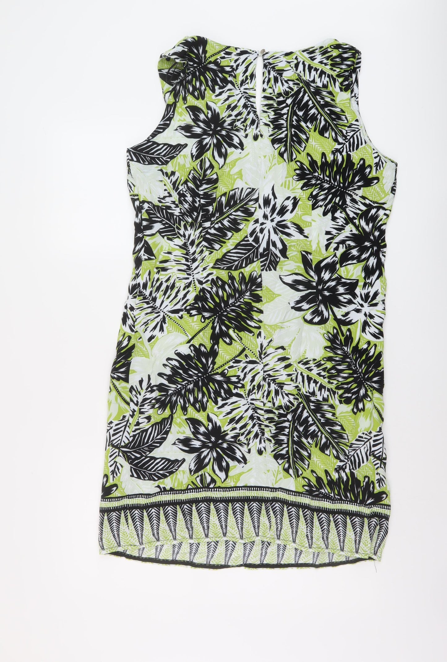 Wallis Womens Green Geometric Viscose Tank Dress Size 14 V-Neck Button