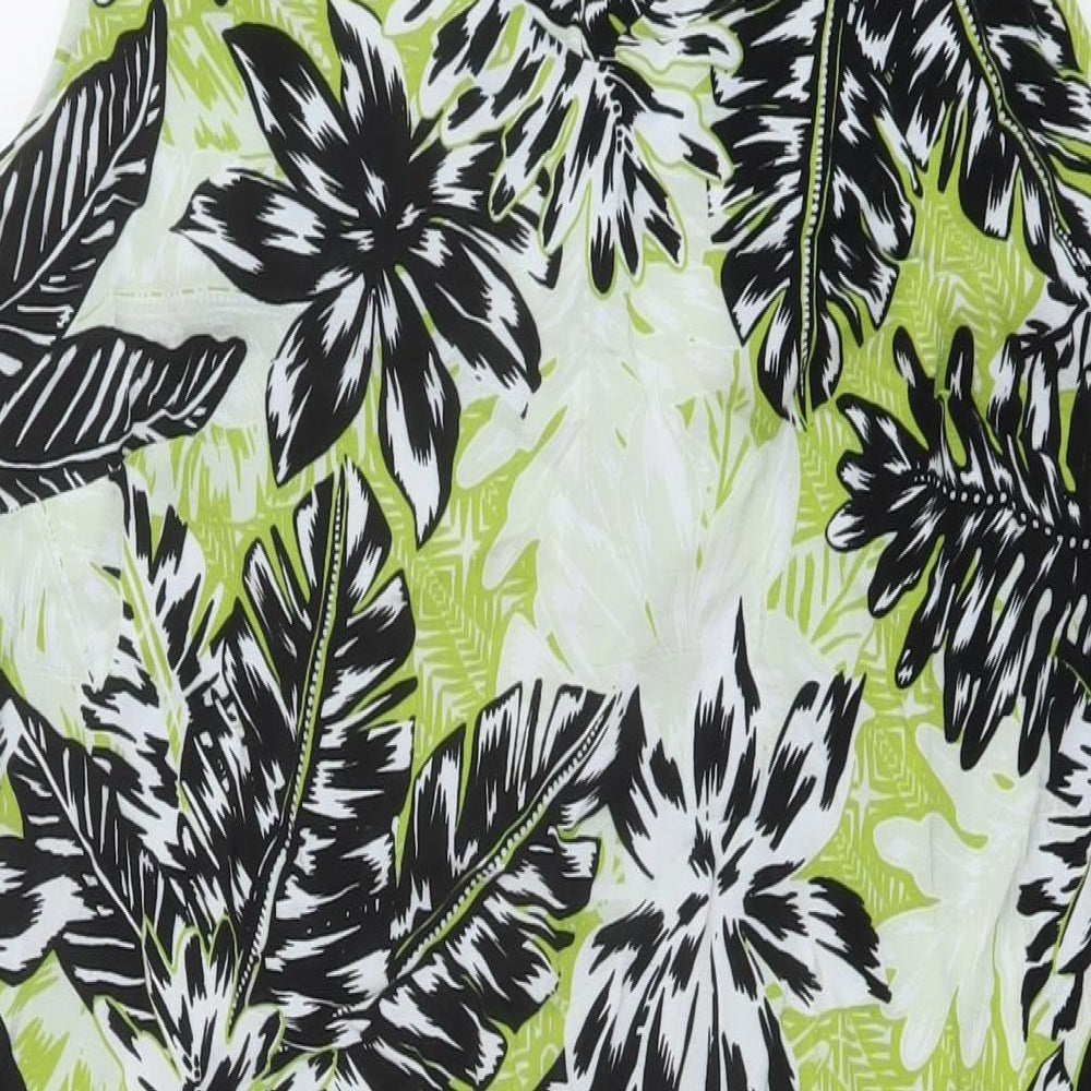 Wallis Womens Green Geometric Viscose Tank Dress Size 14 V-Neck Button