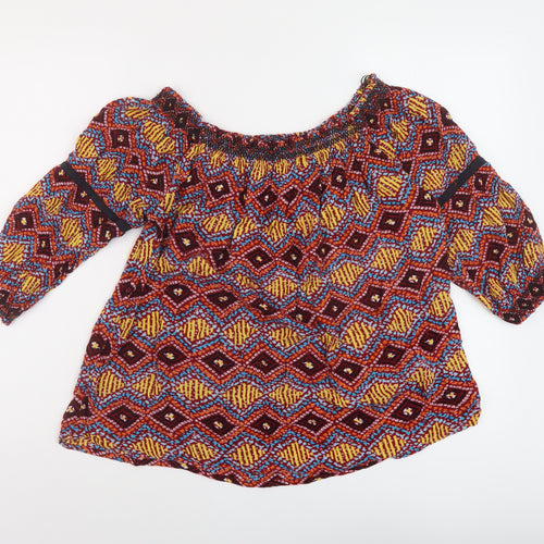 Marks and Spencer Womens Multicoloured Geometric Viscose Basic Blouse Size 10 Round Neck