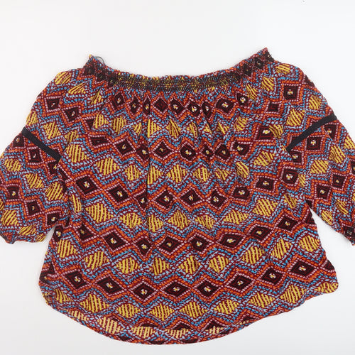 Marks and Spencer Womens Multicoloured Geometric Viscose Basic Blouse Size 10 Round Neck