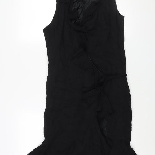 Zara Womens Black Viscose Wrap Dress Size 12 V-Neck Tie - Frill