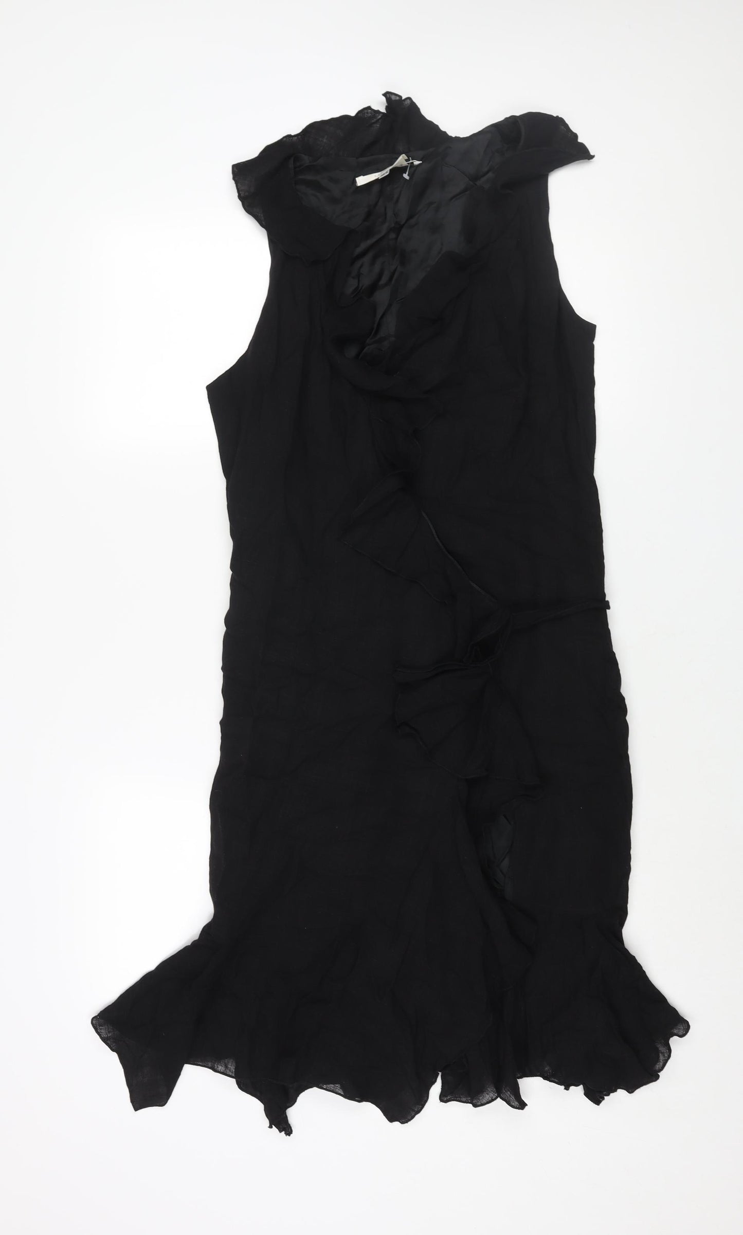 Zara Womens Black Viscose Wrap Dress Size 12 V-Neck Tie - Frill
