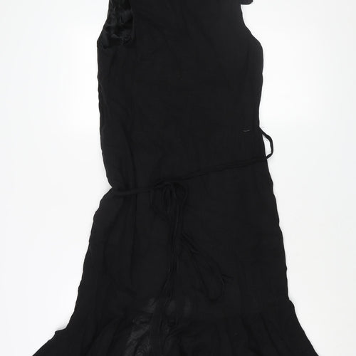 Zara Womens Black Viscose Wrap Dress Size 12 V-Neck Tie - Frill