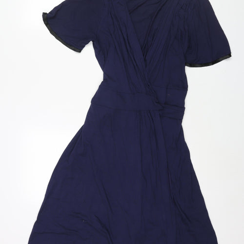 Phase Eight Womens Blue Viscose Wrap Dress Size 10 V-Neck Tie