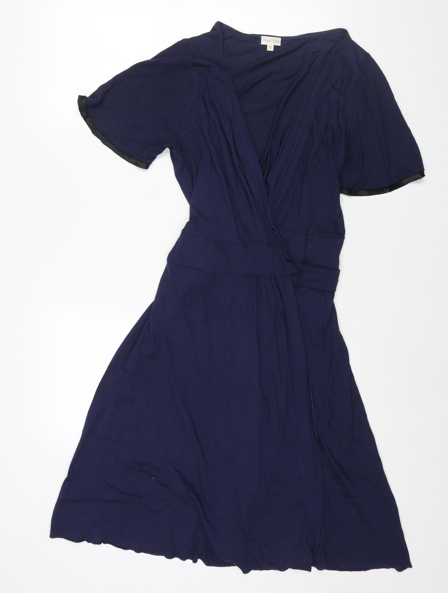 Phase Eight Womens Blue Viscose Wrap Dress Size 10 V-Neck Tie