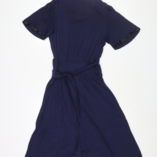 Phase Eight Womens Blue Viscose Wrap Dress Size 10 V-Neck Tie