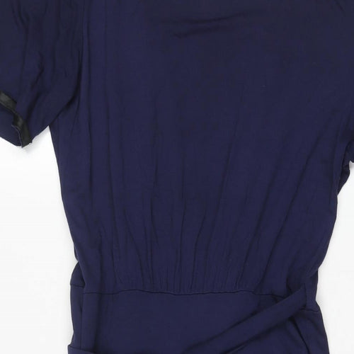 Phase Eight Womens Blue Viscose Wrap Dress Size 10 V-Neck Tie