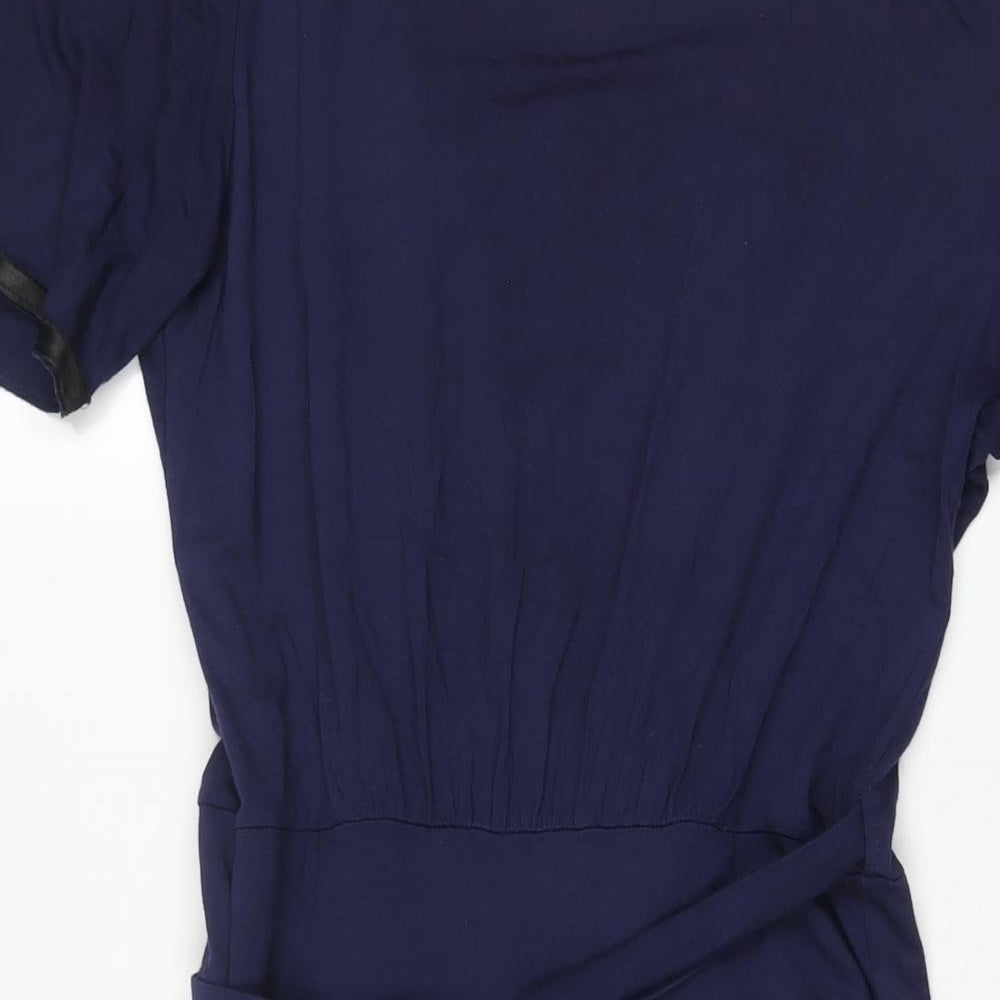 Phase Eight Womens Blue Viscose Wrap Dress Size 10 V-Neck Tie