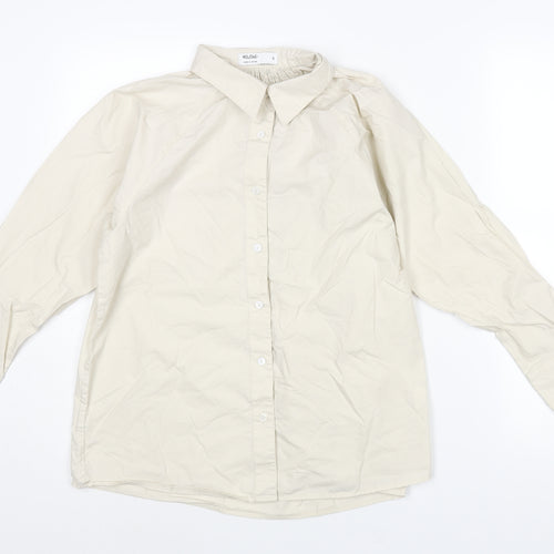 Routine Womens Beige Cotton Basic Button-Up Size S Collared - Rouched Detail