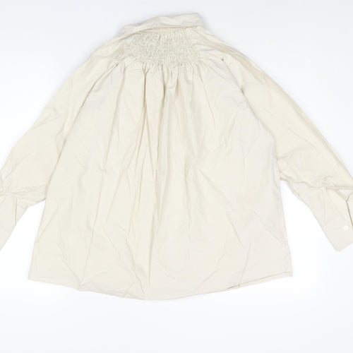 Routine Womens Beige Cotton Basic Button-Up Size S Collared - Rouched Detail