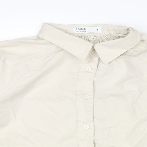 Routine Womens Beige Cotton Basic Button-Up Size S Collared - Rouched Detail