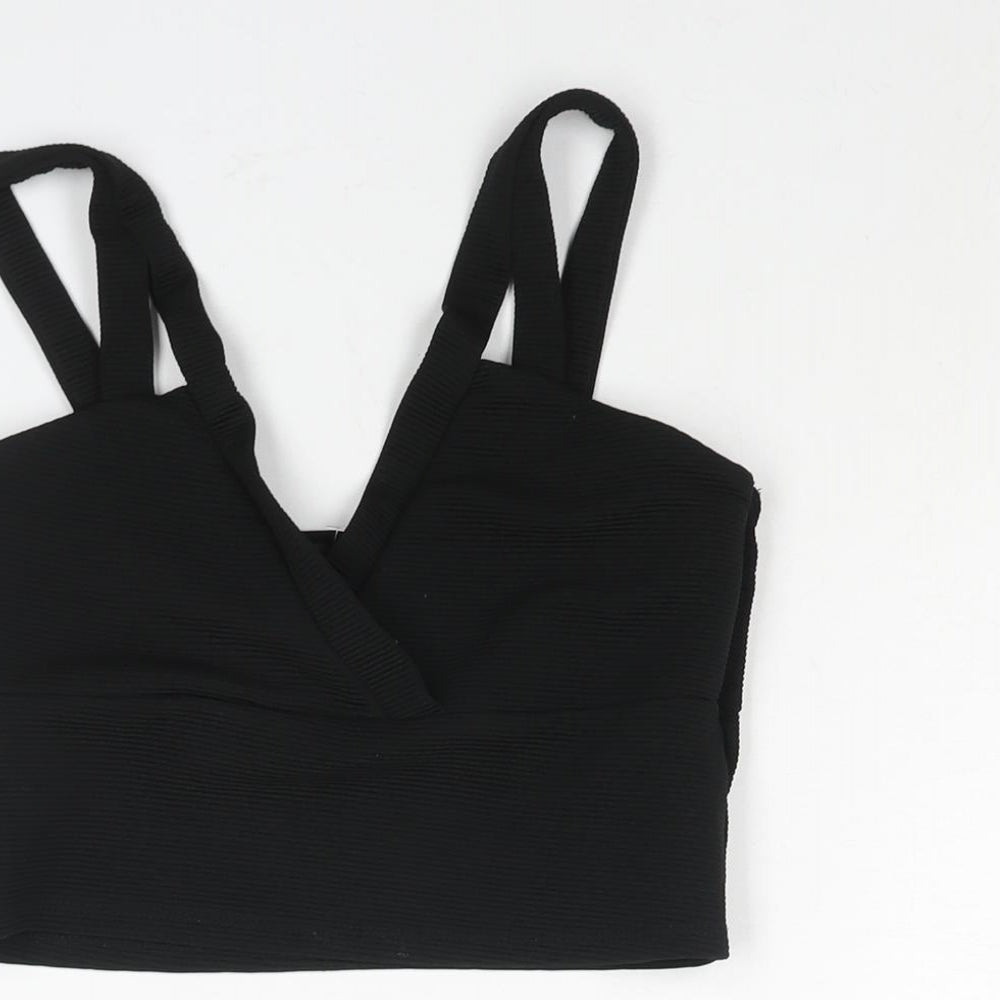 Miss Selfridge Womens Black Polyester Cropped Blouse Size 10 V-Neck