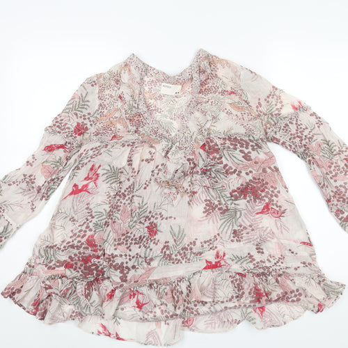 Rutzou Womens Multicoloured Geometric Cotton Basic Blouse Size 8 V-Neck - Frill Floral Print