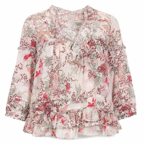 Rutzou Womens Multicoloured Geometric Cotton Basic Blouse Size 8 V-Neck - Frill Floral Print