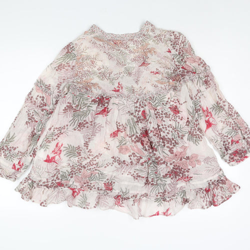 Rutzou Womens Multicoloured Geometric Cotton Basic Blouse Size 8 V-Neck - Frill Floral Print