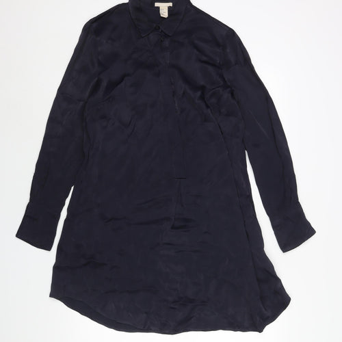 H&M Womens Blue Viscose Shirt Dress Size 10 Collared Button