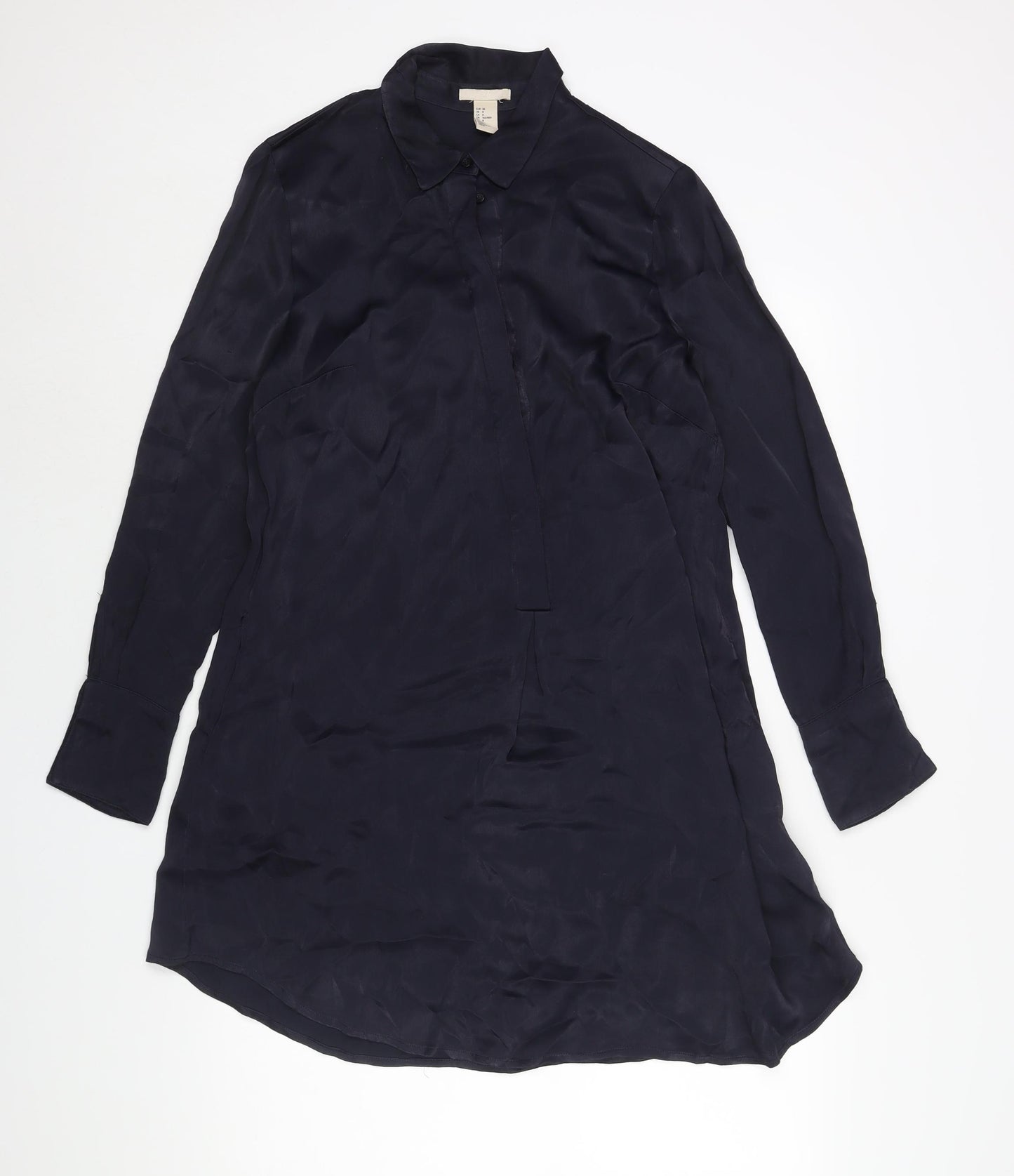 H&M Womens Blue Viscose Shirt Dress Size 10 Collared Button