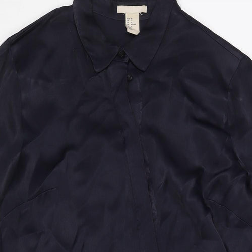 H&M Womens Blue Viscose Shirt Dress Size 10 Collared Button
