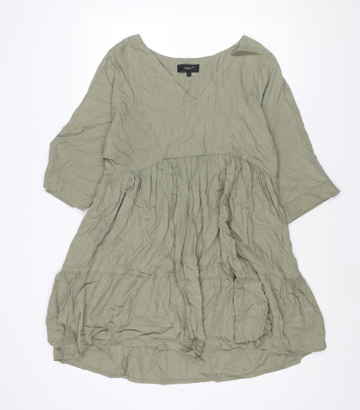 NEXT Womens Green Viscose Shift Size 12 V-Neck Pullover - Smocked