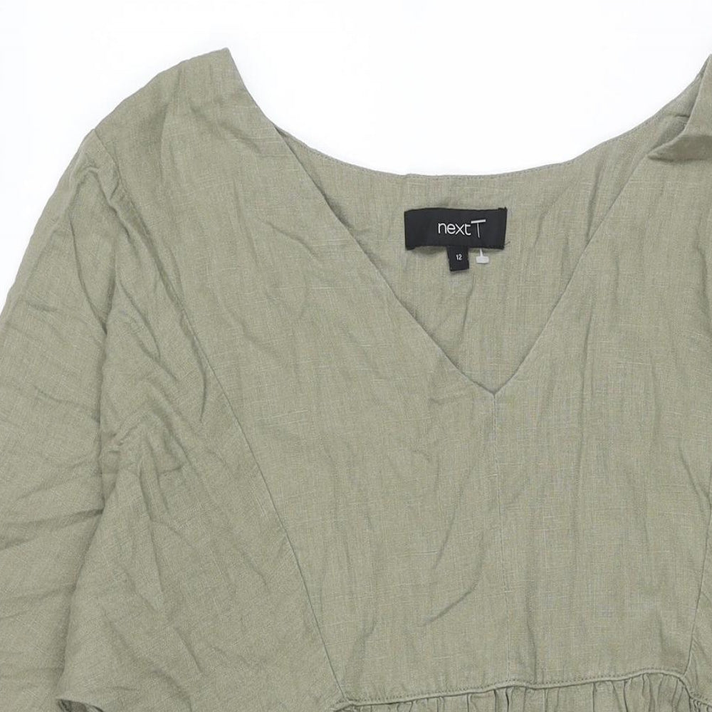 NEXT Womens Green Viscose Shift Size 12 V-Neck Pullover - Smocked