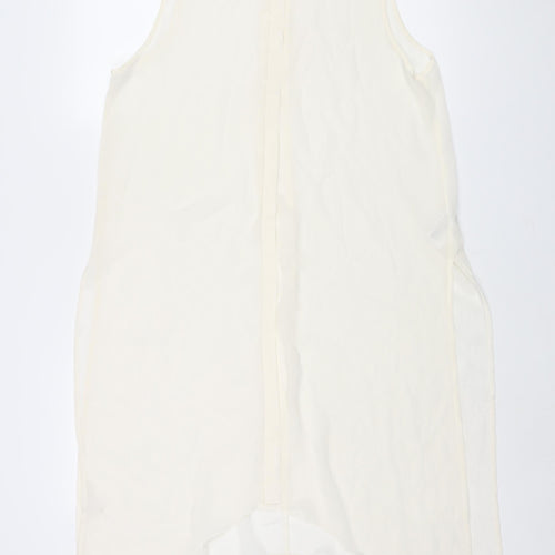 Divided by H&M Womens Ivory Polyester Tunic Blouse Size 10 Collared - Asymmetric Hem Side Slits Semi Sheer